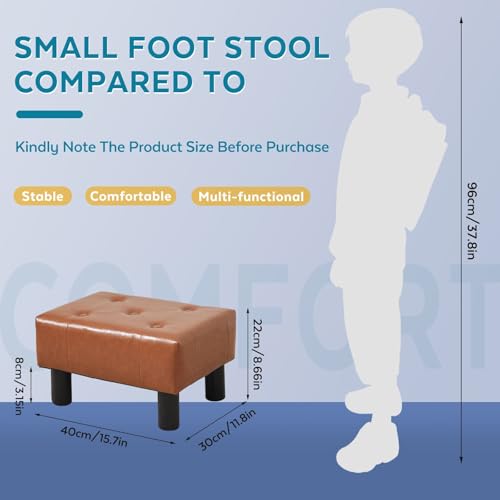 Small Foot Stool Ottoman, Faux Leather Footstool Ottoman Foot Rest for Couch, Rectangle Footstools and Ottomans Small for Living Room, Entryway and Bedroom (Bright Brown) - color: Bright Brown