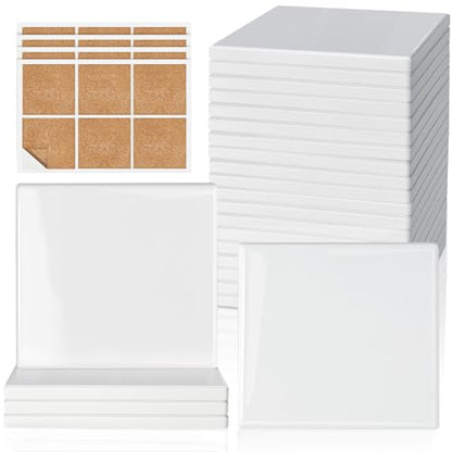 24 PCS Sublimation Coasters, GOH DODD Glossy Ceramic Tiles Glazed Blanks with Cork for DIY Alcohol Ink Heat Transfer Painting Housewarming Gifts Wedding Arts Crafts School Education, 4.25 Inch, Square - size: 4.25 Inch-24 Pieces-Square
