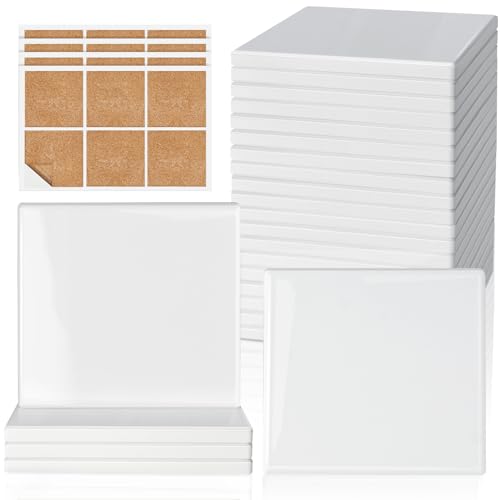 24 Pieces Sublimation Coasters, GOH DODD Glossy Ceramic Tiles Glazed Blanks with Cork for DIY Alcohol Ink Heat Transfer Painting Housewarming Gifts Wedding Arts Crafts School Education, Square, 4 Inch - size: 4 Inch-24 Pieces-Square