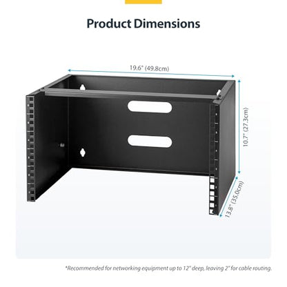 StarTech.com 6U Wall Mount Network Rack - 14 Inch Deep (Low Profile) - 19" Patch Panel Bracket for Shallow Server and IT Equipment, Network Switches - 44lbs/20kg Weight Capacity, Black (WALLMOUNT6) - size: 6U