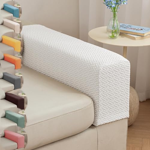 Couch Arm Covers & Arm Chair Covers Set of 2 - Stretch Sofa Armrest Protectors with Non-Slip Grip, Machine Washable Polyester Fabric for Recliner/Loveseat/Sectional (Ivory White,Medium-Set of 2) - color: Ivory White, size: Medium-Set of 2