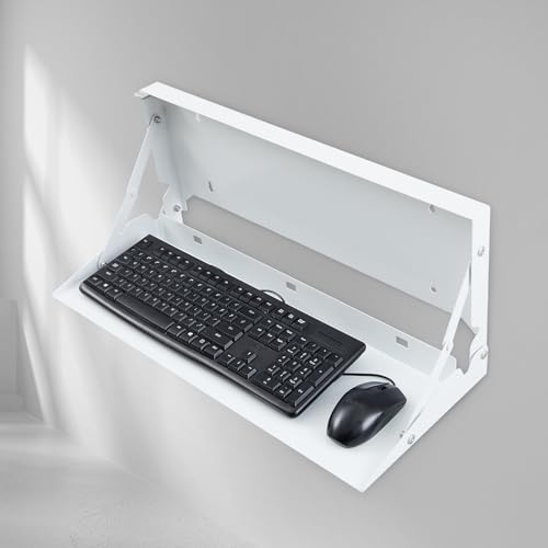 1 Pcs 24 Inch Keyboard Wall Mount Foldable Fits Standard Computer Keyboard Mouse Stand Tray Organizer for Small Offices Apartments, Easy Installation with 4 Screws (White) - color: White