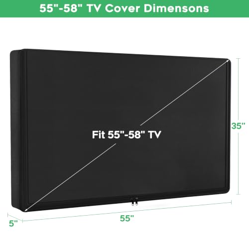 Outdoor Waterproof and Weatherproof TV Cover 55-58 Inch with Zipper, 58 Inch Outdoor Flat Panel TV Cover, Black Thick Fabric All Around Protector - size: 55-58 inches