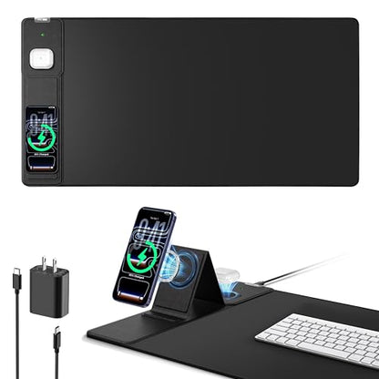 Mouse Pad with Magnetic Wireless Charging & Adjustable Phone Stand, 31.5"x15.8" Extended Desk Mat, Waterproof Ultra-Smooth Keyboard Pad, Non-Slip Base, with 20W PD Adapter, Black - color: Black-31.5"x15.8"-Magnetic Stand(with Adapter)