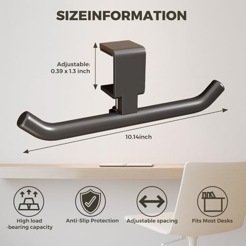 80-lb Heavy-Duty Bag Hook for Desk or Table,Adjustable Purse Hanger,Purse Hook,Backpack Holder for Table & Handbag Hanger,Space-Saving Organizer for Classroom, Dorm Office,Home,and Cafe Tables (Black) - color: Black