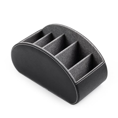 BONNY DODO Remote Control Holders Organizer Box with 5 Compartment PU Leather Multi-functional Office Desk Storage Caddy Store (Black) - color: Black