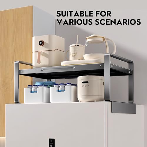 Adjustable Refrigerator Top Rack, 17-31.5" Metal Shelf for Washer/Dryer | L-Slot Protects Appliances. Adjusts 17-31.5". 50lbs Load. Metal, Rustproof. No Tools, Easy Setup. Kitchen/Laundry/Dorm