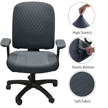 Stretch Jacquard Office Chair Cover with Armrest Covers, Removable Washable Desk Chair Cover, Anti-dust Seat Cushion Protectors -Seat + Backrest, Dark Grey - color: Dark Grey, size: Chair Seat + Backrest + Armrest Cover