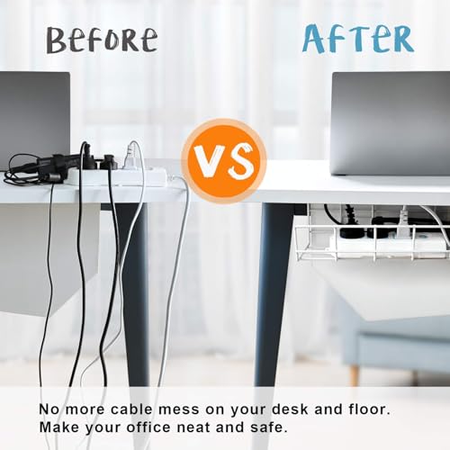 Under Desk Cable Management- 4 Pack Cord Organizer. Metal Wire Cable Management Tray for Office, Studio and Home. Super Sturdy Under Table Cable Managements - White Cable Organizer - color: White*4Pack