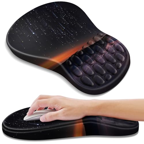 YIWEI Ergonomic Mouse Pad with Wrist Rest - Comfortable Office Mousepad with Memory Foam Wrist Support for Carpal Tunnel Relief, Mouse Pads with Non-Slip Base for Gaming and Home (Meteor) - color: Meteor