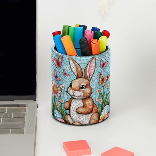 Modern Easter Eggs and Rabbit Pen Holder Pencil Organizer for Desk, 3.1” x 3.1” x 3.9” Pencil Cup Office Supplies, Large Capacity Cute Pen and Makeup Brush Holder for Home, School, Desktop - color: Modern Easter Eggs and Rabbit