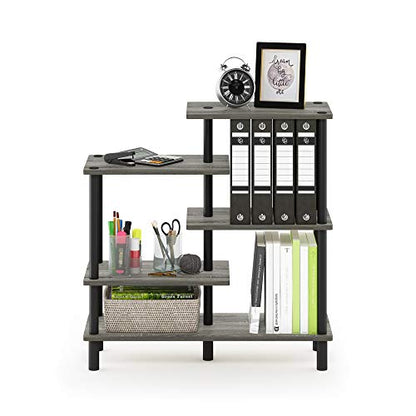 Furinno Turn-N-Tube 5-Tier Accent Display Rack, French Oak Grey/Black - color: French Oak/Black, style: 5-Tiers, Side Ladder