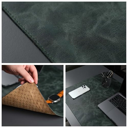Jersey Genuine Calfskin Leather Desk Pad, Office Desk Mat with Non-Slip Bottom, Smooth Surface for Mouse & Keyboard, Desk Protector (36x19 inches) (Dark Green) - color: Dark Green