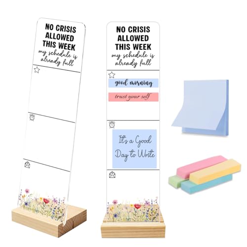 Sticky Notes Monitor Memo Board with Removable Wooden Base NO Crisis Allowed This Week Funny Office Quote Message Board Portable Sticky Note Holder Sarcastic Desk Decor - color: Crisis