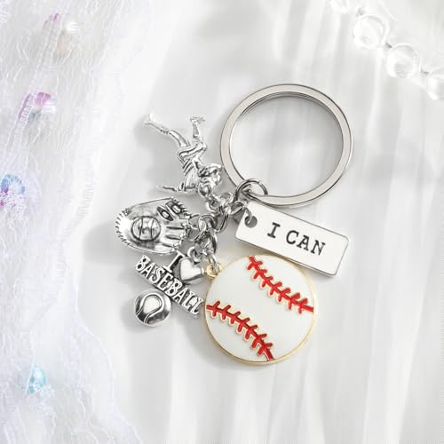 Sports Ball Keychain with Volleyball Baseball Soccer Basketball Football Charms Athletic Gift for Men - color: Baseball