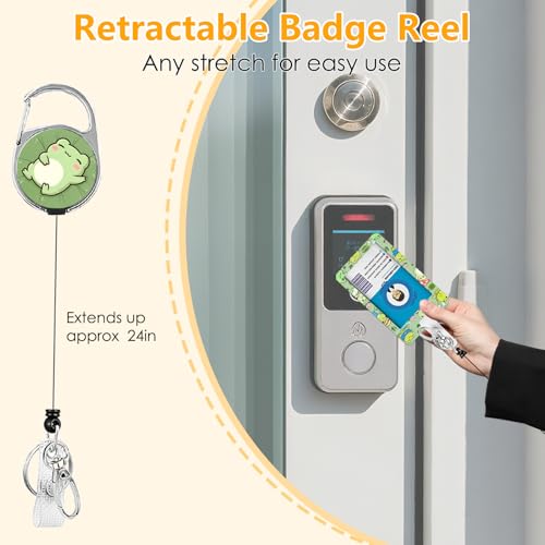Frog Badge Holder with Lanyard, Cute Frogs ID Badge Holder with Retractable Reel Clip and Keychain for Animal Lover, Vertical Identity Card Cover Case Protector for Women Nurse Teacher - color: Frog-green