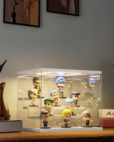 Clear Acrylic Display Case with Light , 4 Tier Display Box Stand Assembly Dustproof Protection Showcase for Collectibles Action Figures (White 12.6×9.6×10.6in; 32×24.5×27cm) - color: White with light, size: 4 Tier 12.6×9.6×10.6in；32×24.5×27cm