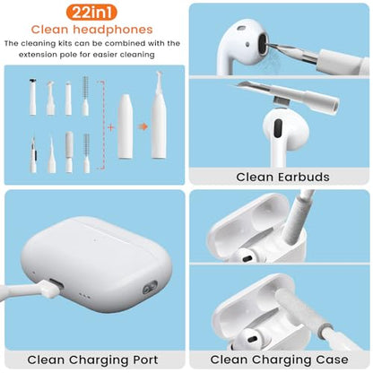Keyboard Cleaning Kit Laptop Cleaner, 22-in-1 Computer Screen Cleaning Brush Tool, Multi-Function PC Accessories Electronic Cleaner Kit Spray for iPad iPhone MacBook Earbud Camera Monitor