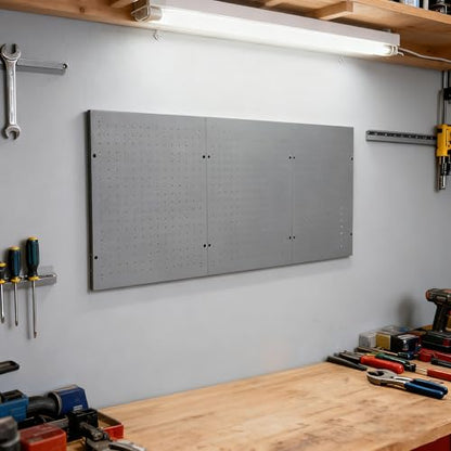 3 PCs Metal Pegboard Heavy Duty Peg Board Kit Wall Organizer 48" x 24" Tool Storage Board for Garage Basement Includes Screws Kits, Grey - size: 3 packs