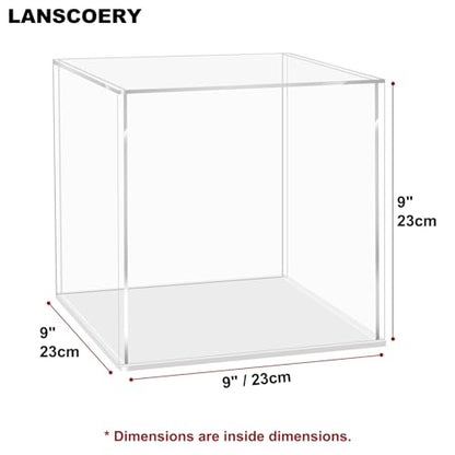 LANSCOERY Acrylic Display Case, 9 x 9 x 9 in Clear Display Box with 2mm Panels, White Base for Building Block Models and Figurines - color: White, size: 9x9x9inch; 23x23x23cm