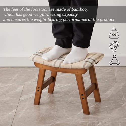 Kitsanery Foot Stool,Ottoman,Bamboo Small Sofa Foot Rest Under Desk,Extra Seating for Living Room, Bedroom and Kitchen (Brown Stool Legs - Stripes Surface) - color: Brown Stool Legs - Stripes Surface