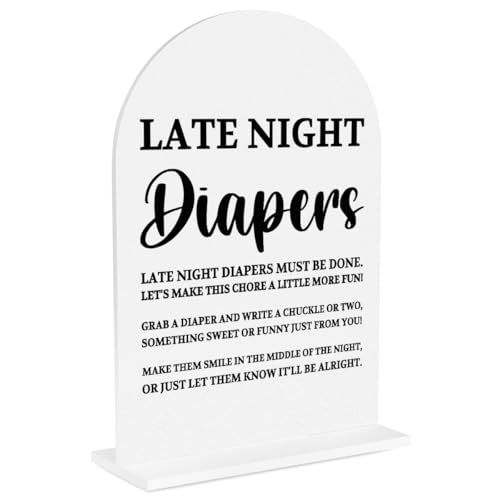 Baby in Bloom Shower Decorations, Baby Shower Sign, Newborn Gifts, Late Night Diapers Game 5x7 Inch Arch Acrylic Signs, Modern Calligraphy Arched Acrylic Table Top Signs Birthday Party Decorations - color: Diapers