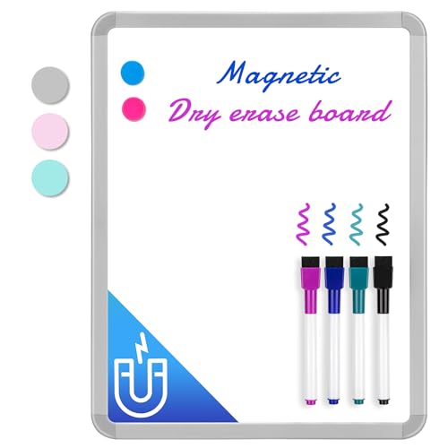 VUSIGN Small White Board Dry Erase, 14'' x 11'' Magnetic Dry Erase Board, Mini Whiteboard with Markers for Students, Fridge, Wall, Locker - color: C-sliver2 1 Pack