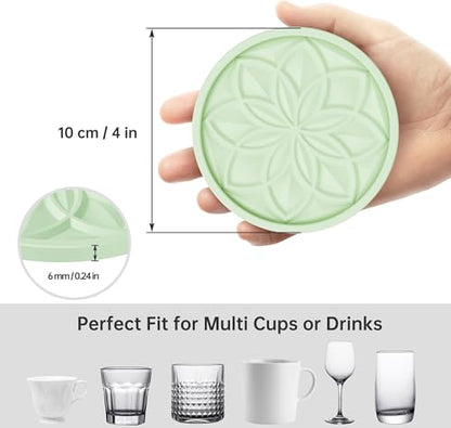 HFHOME Silicone Coasters Set for Drinks - 6 Pack With Holder, Table Cup Mat for Coffee Table, Desk, Bar - Tabletop Protection Gift - Nyanza Green - color: Nyanza Green