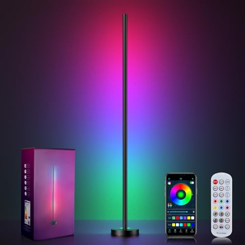 Corner Floor Lamp, LED Corner Lamp with App and Remote Control, RGBICW 16 Million DIY Colors & 68+ Scene, Music Sync, Color Changing Smart Ambient Light for Living Rooms, Bedrooms, and Gaming Rooms - color: 1 Pack Black