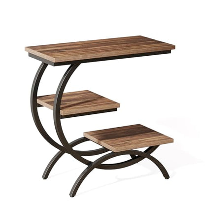 Tribesigns C-Shaped End Table, 3-Tier Industrial Sofa Side Table with Curved Metal Frame for Living Room, Bedroom, Couch, Small Space, Rustic Brown - color: Rustic Brown