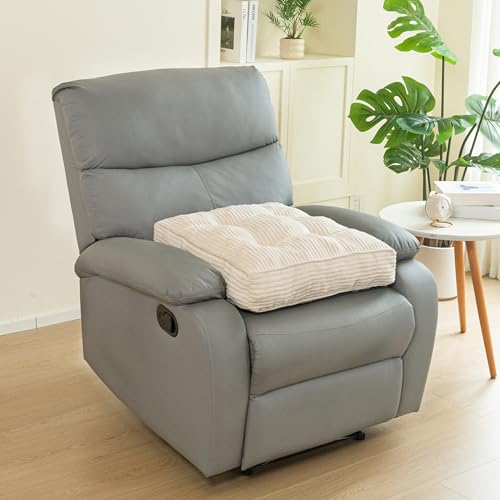 HIGOGOGO Tufted Corduroy Recliner Seat Cushion for Elderly, High Density Foam Large Square Seat Cushion for Recliner Chair, Floor Pillow, Office Chair, Car, No Pressure on Thighs, 20x20x4 - color: Beige, size: 20x20x4