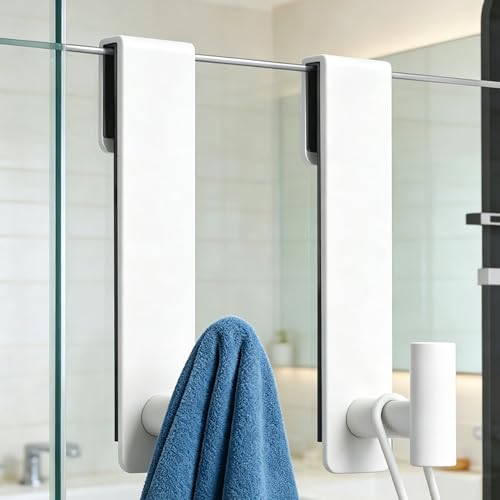 PMMASTO Shower Door Hooks, (7.5 Inch) Extended Towel Hooks for Bathroom Frameless Glass Shower Door, Stainless Steel Heavy Duty Hooks (White, T Shape-Fits 3/8" Thick Door) - color: White, size: 7.5 Inch-2 Pack, Fits 3/8" Thick Door