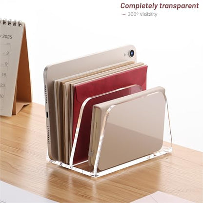 YUXUN Acrylic Mail Organizer,2 Sections Vertical Desk Organizer,Clear Envelope Holder Bill Organizer Letter Sorter for Mail,Envelope,Bill,Notebook,Post-it Note for Home,Office,Classroom - style: 2-Section,A5