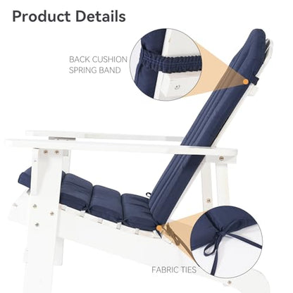 Adirondack Chair Cushion Set of 2 Indoor Outdoor Furniture Cushions Rocking Chair Cushions with Straps Replacement Folding Patio Chair Pad,19.7x18.9x1.5 Inch（Navy） - color: Navy