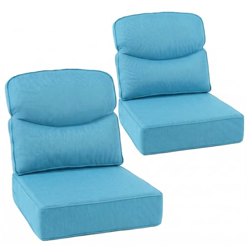 Outdoor Chair Cushions, High Back 6-inch Thick Cushions for Outdoor Furniture, Waterproof 22x24 Patio Chair Cushion, Replacement Couch Cushions, Include 2 Back & 2 Seat Cushions, Cyan Blue - color: Cyan Blue, size: 22"x24" High Back & Extra Thick