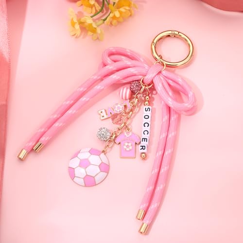 PHALIN Football Baseball Basketball Golf Bag Charms Keychain for Women Men Bow Purse Charm Sport Mom Gifts - style: Soccer-2