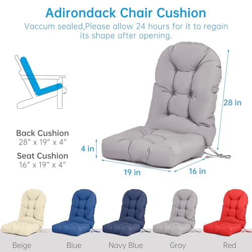 Adirondack Chair Cushion Tufted Waterproof Outdoor Rocking Chair Cushions with Ties Anti-Slip High Back Patio Chair Cushions for Patio Furniture Cushions - color: Gray