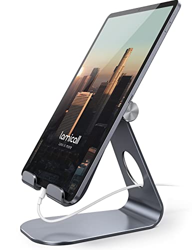 Lamicall Tablet Stand Adjustable, Tablet Stand : Desktop Stand Holder Gifts Suitable to New iPad 2017 Pro 9.7, 10.5, Air Mini 2 3 4, Kindle, Nexus, Accessories, Tab, E-Reader, (4-13 inch) - Gray - color: Gray