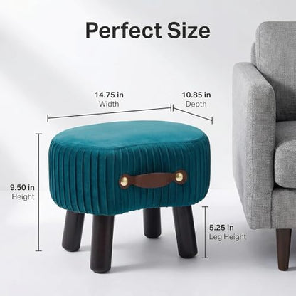 Foot Stools Small, Ottomon with Handle, Velvet Footrest Ottoman | Curved Foot Stool with Padded Seat Wooden Legs, Portable Foot Rest for Living Room, Bedroom, Entryway, (Peacock Blue) - color: Peacock Blue