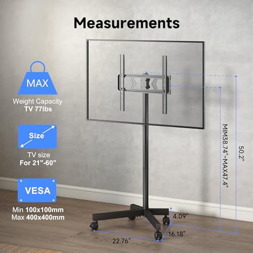 XINLEI Mobile TV Stand on Wheels for Most 21-60 Inch Flat/Curved Screens TVs, Height Adjustable Rolling TV Cart, up to 77 lbs, Max VESA 400x400, ML55SE - color: Black Standard