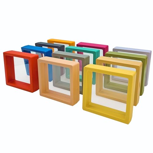 12PCS 3D Floating Frame Display Stand, Jewelry Box, Gift Box, Ornament Organizer, Small Travel Jewelry Box, PE Film Anti-Oxidation, Suspended Display Box Stackable (3.54 * 3.54，Type 5) - color: 3.54 * 3.54，Type 5