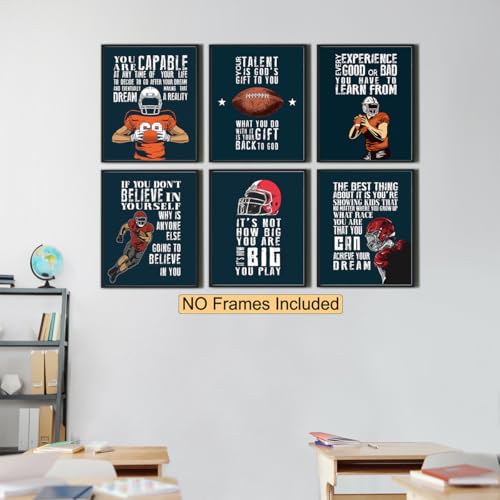 Inspirational Football Wall Art Motivation Posters For Kids Room - Sports Decor Set Of 6 (8x10")