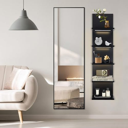 5 Tier Wall Shelf Unit, Black Shelves,Lack Shelf, Wall Shelves for Bedroom，Office,Bathroom, Vanity Shelves with LED Remote Control Light - color: Black