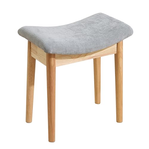 Royal Windsor Vanity Stool with Saddle Cushion, 18 Inch Makeup Vanity Chair for Living Room, Modern Foot Stool Ottoman Piano Bench,Small Upholstered Bench for Bedroom, Grey - color: 10.2"d Light Grey+wood Grain