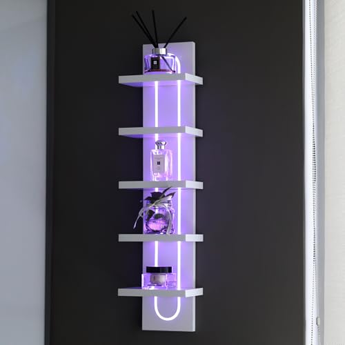 Exclusive U-Shaped 5-Tier Compact Narrow Wall Shelf Unit with RGB Lighting, Modern Vertical Shelf for Vanity, Ideal for Anime Figures, Perfumes, Cosmetics, Collectibles,White - color: 4ur-white