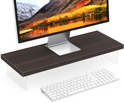 Monitor Stand Riser, Wood & Acrylic Computer Monitor Stand Desk Desktop Organizer Table For Home, Office Workspace, Laptop Riser, Printer, PC & TV Screen Riser - color: Smokey Oak, size: 25*10 Inch