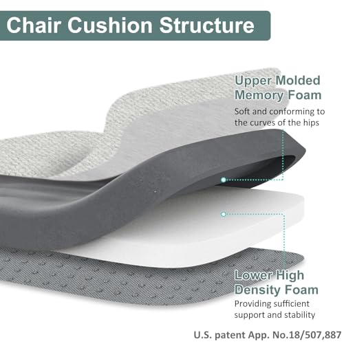 Shinnwa Dining Chair Cushions, Patented Design Molded Memory Foam Kitchen Chair Pad with Ties and Washable Cover, 17" x 16" x 2", Off White - color: Off White