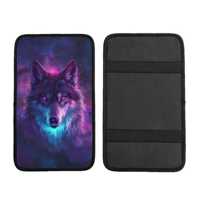 Car Center Console Cover Purple Wolf Print Polyester Fabric Car Armrest Cover Cool Animal on Galaxy Nebula Universal Car Interior Accessories for Most Vehicles SUVs Truck Sedans - color: Wolf