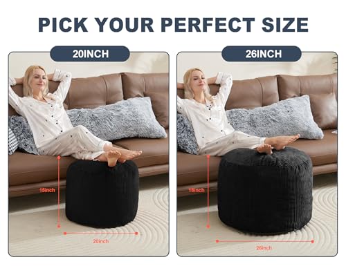 WSOFRLAC Pouf Ottoman Foot Stools Ottoman with Foam Small Corduroy Ottomans for Living Room Ottomans Pouf 20x15 Floor Poufs Foot Rest for Office Chair Black Foot Stool Small - color: Black, size: 20"D x 20"W x 15"H