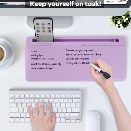 Varhomax Glass Desk Whiteboard with Storage, Desktop Organizer to-do List Memo Notepad Dry Erase White Board for Home Office and School Supplies (Purple) - color: Purple